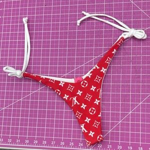 Red Logo-Print Tie-Side Bikini Bottom - Women